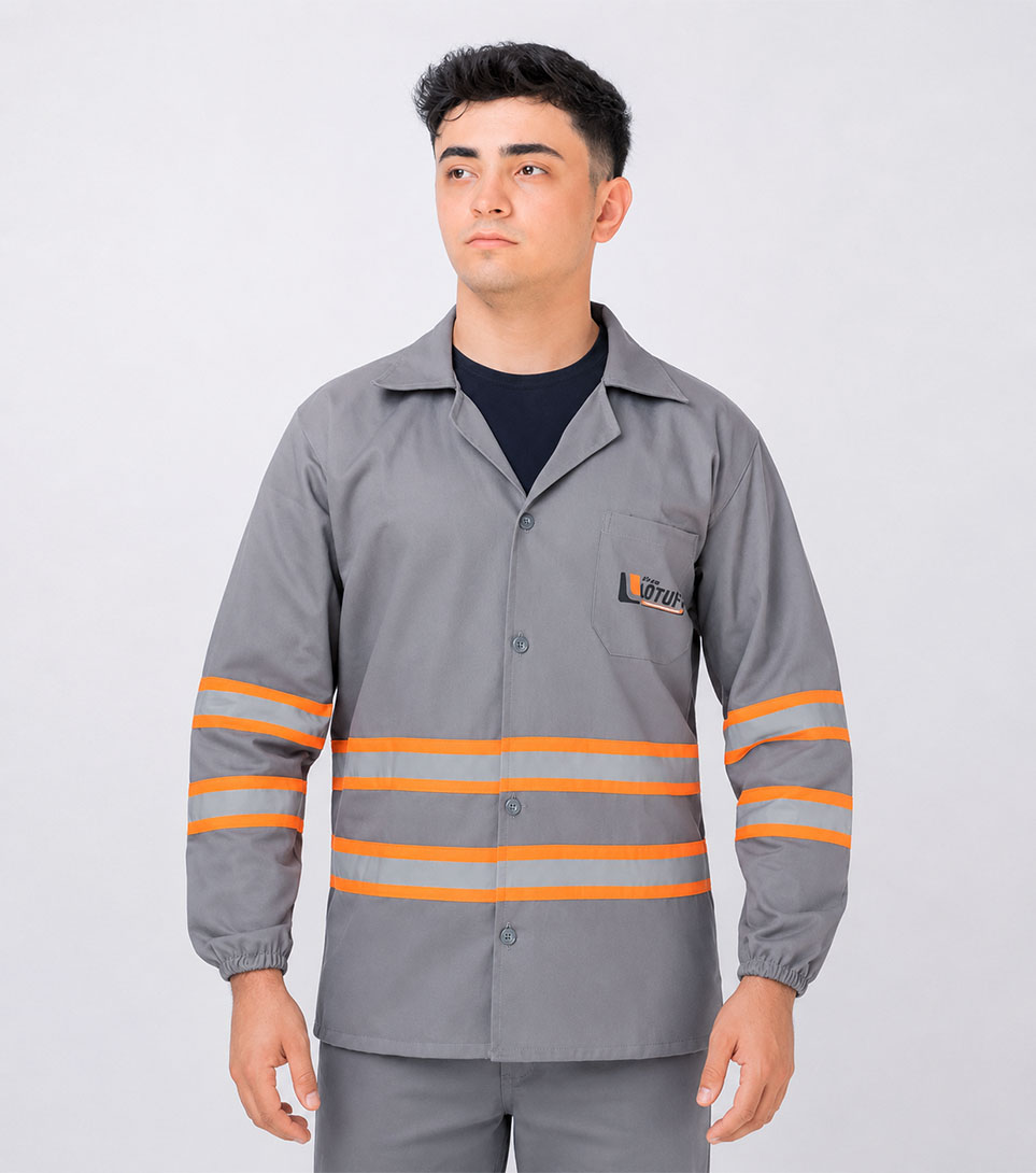 Jaleco cinza com refletivo uniforme construção