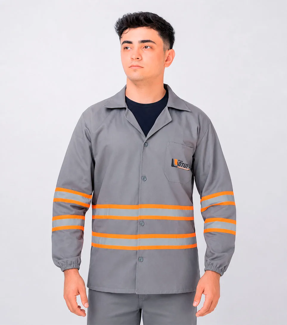 Jaleco cinza com refletivo uniforme construção
