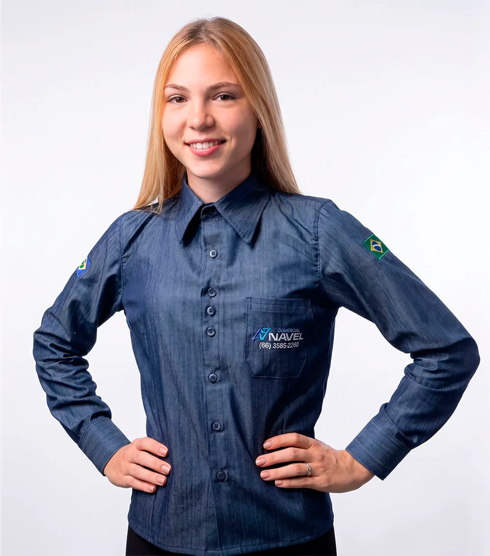 Camisa jeans com bordado — uniforme completo de frota